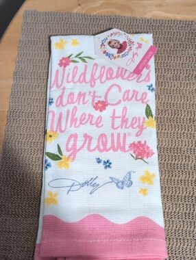 Wildflowers Don't Care Pink & White Kitchen Towel - Dolly Signature New